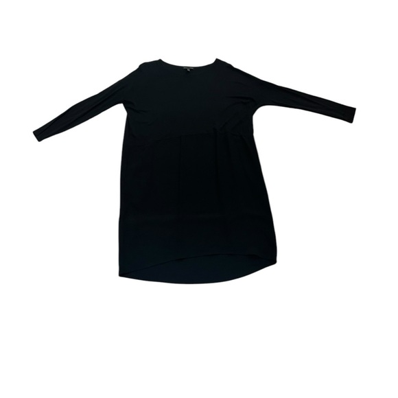 Eileen Fisher 100% Silk Long Sleeve Tunic Shirt Black Small Mini Dress System - Picture 1 of 11